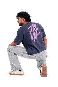 DBYZ Brush Oversized Tee in Washed Navy, chest logo