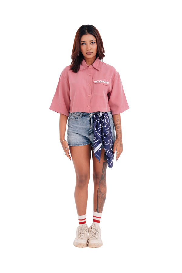 ICONIC Crop Shirt in Dusty Rose, front